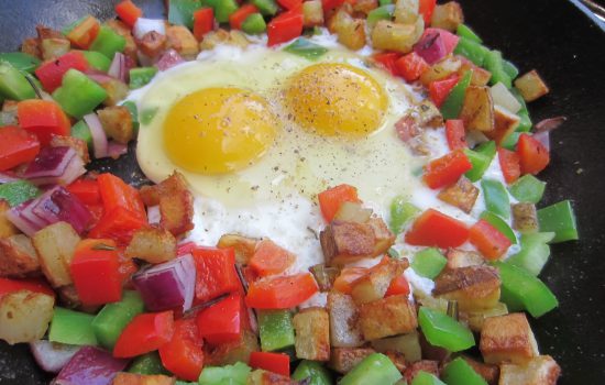 Grilled Pepper Hash with Sunny-Side Up Eggs